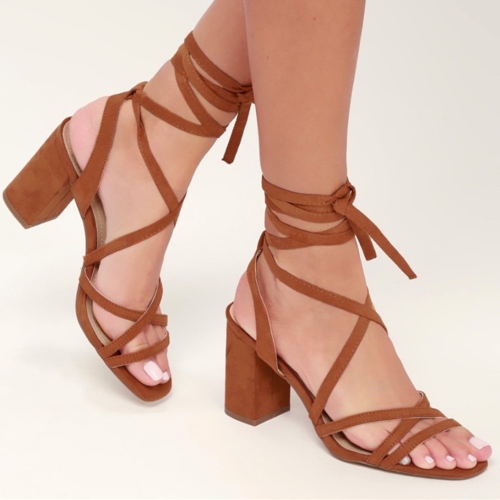 Ashton Cognac Suede Lace-Up Heels